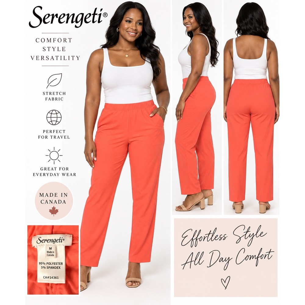 Serengeti Coral Orange Stretch Pull-On Pants M Made Canada Like New